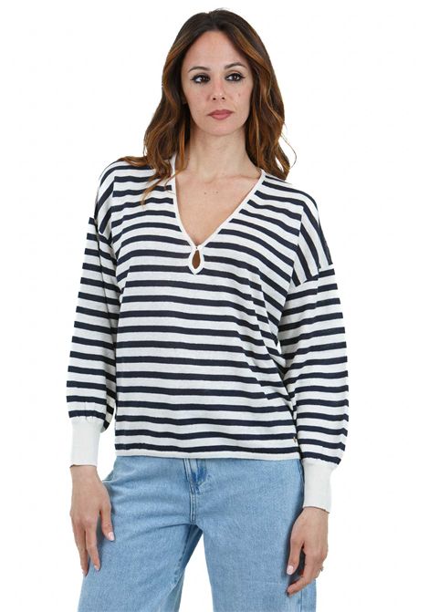 Brad maglia scollo a V rigata con polsini a contrasto DES PETIT HAUTS | Maglie | BRAD-1E250029RA210